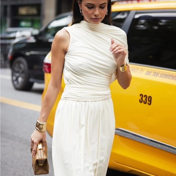 Commense White Asymmetric Pleat Sleeveless Elegant Long Maxi Dress - Picture 3 of 4